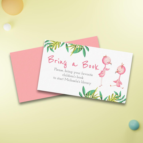 Tropical Twin Baby Shower Flamingo Bring a Book Enclosure Card