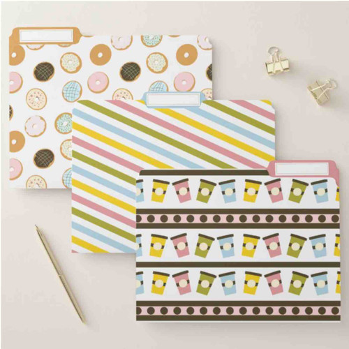 Colorful Pastel Donuts and Cups Bakery File Folder