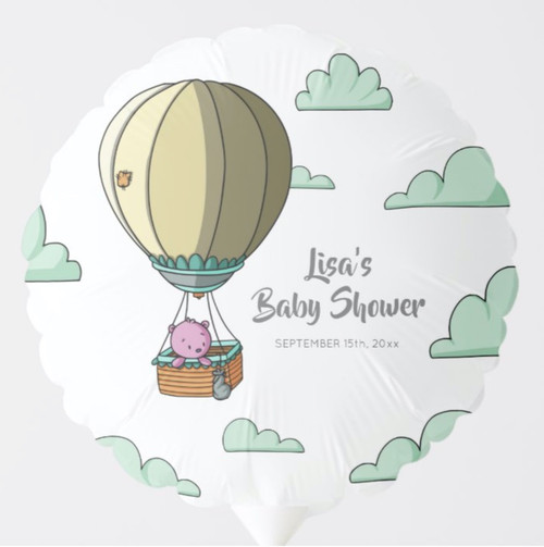 Cute Pink Bear in Hot Air Balloon Baby Shower