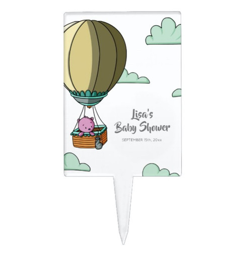 Hot Air Balloon with Bear Girl Baby Shower Cake Topper