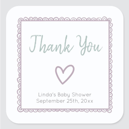 Pink with Heart Minimalist Baby Shower Thank You Square Sticker