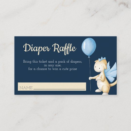 Cute Baby Dragon with Balloon Diaper Raffle Enclosure Card