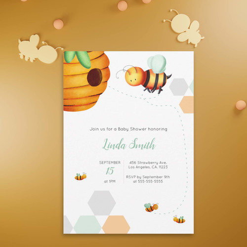 Bee Baby Shower Green Neutral Illustration Invitation