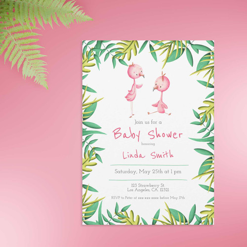 Tropical Flamingo Twin Girls Baby Shower Invitation