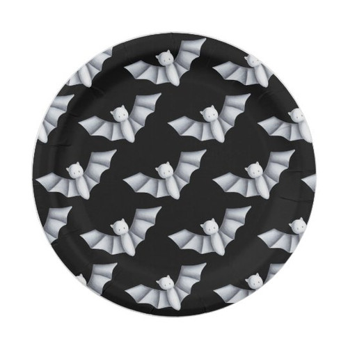 Black and Grey Bats Halloween Paper Plate