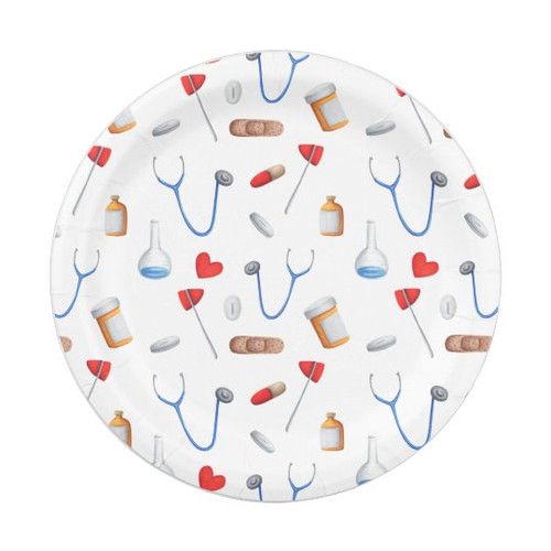 Hospital doctor equipment patterned paper plate