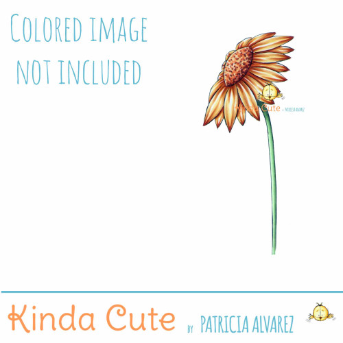 Sunflower digital stamp. Black and white only. Colored image only for reference.