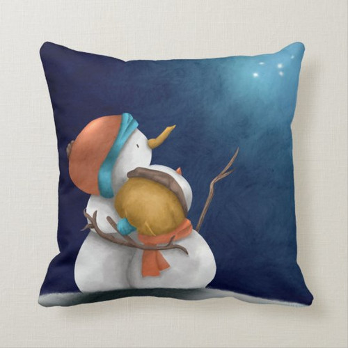 Night sky Snowmen looking at the stars Throw Pillow