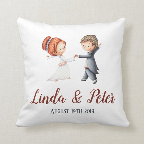 Wedding anniversary with bride and groom dancing throw pillow