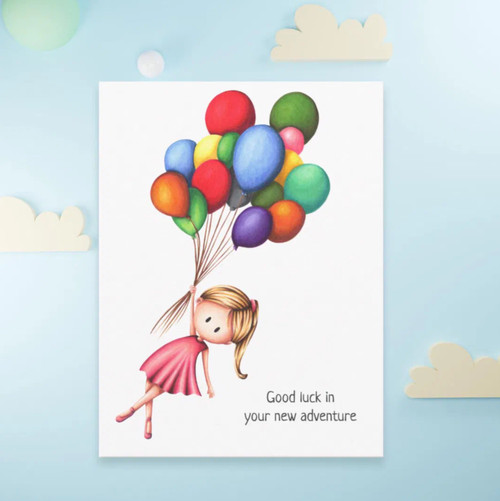 Farewell Girl with Colorful Balloons Personalized Postcard