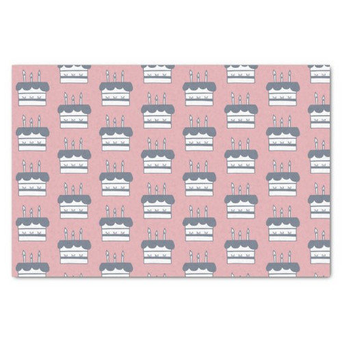 Pink and Grey Cake Patterned Birthday Tissue Paper