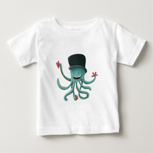 Cute Octopus Doing Magic Tricks Cartoon Baby T-Shirt