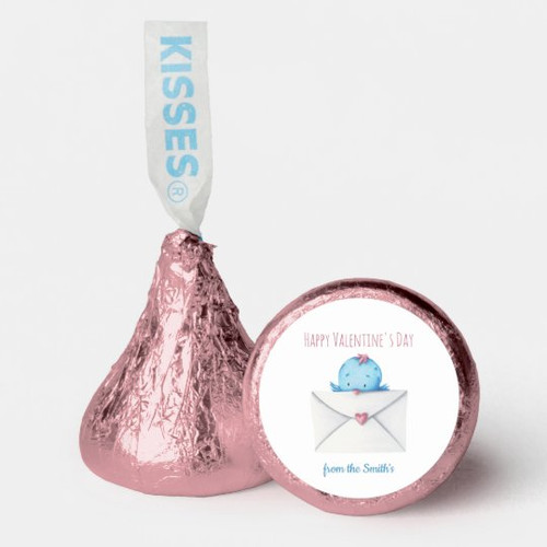 Valentine's Day Blue Bird Flying with Love Letter  Pink Hershey®'s Kisses®