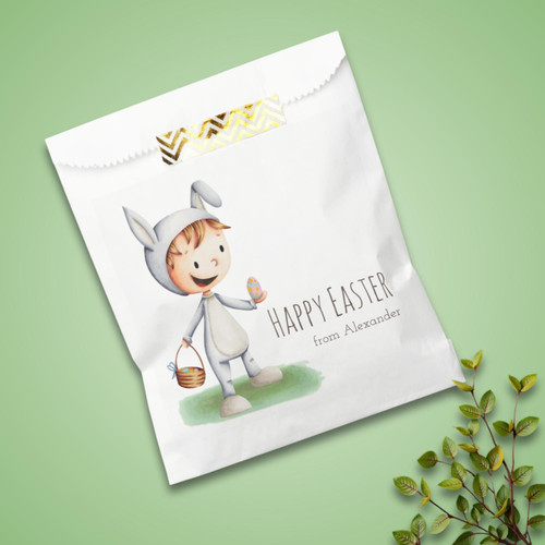 Whimsical Easter Kid in Egg Hunt Illustrated Favor Bag