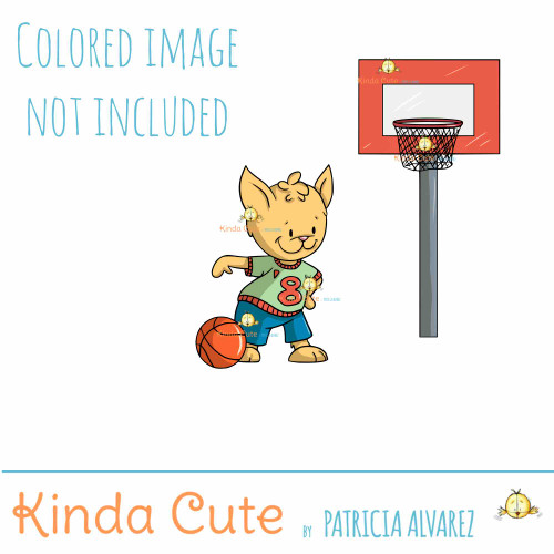 Cat playing basketball digital stamp