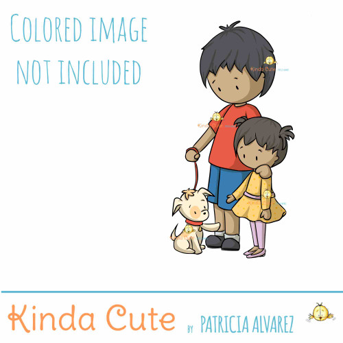 Siblings with puppy digital stamp
