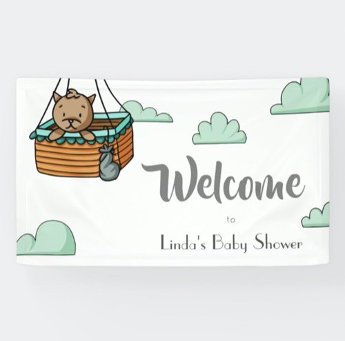 Cat Floating in the Sky Welcome Baby Shower Banner
