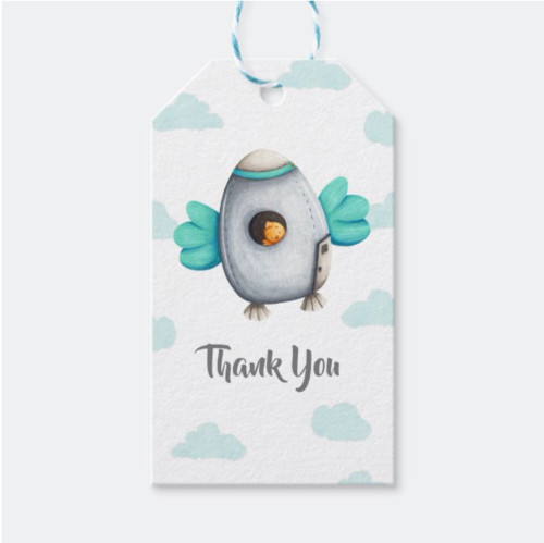 Blue and White Astronaut Bird Thank You Gift Tags