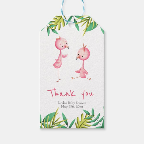 Tropical Twin Flamingos Personalized Thank You Gift Tags
