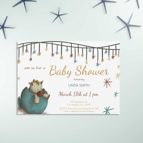 Cute Dinosaur Egg Green Neutral Baby Shower Invitation