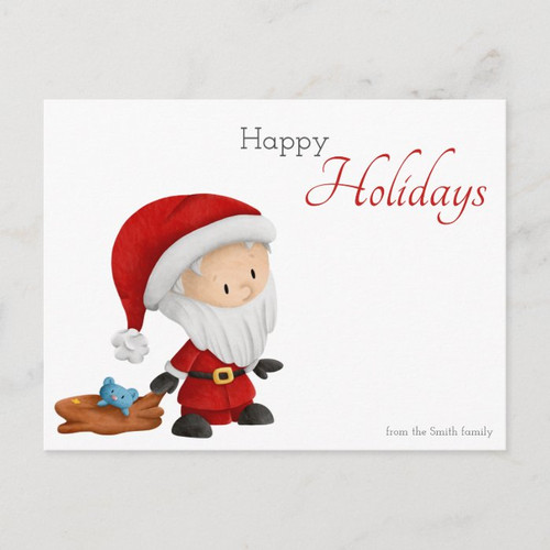 Happy Holidays Santa Claus with Bag and Teddy Bear Postcard