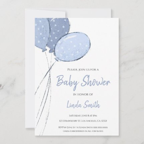Cute Blue Balloons Boy Baby Shower Invitation