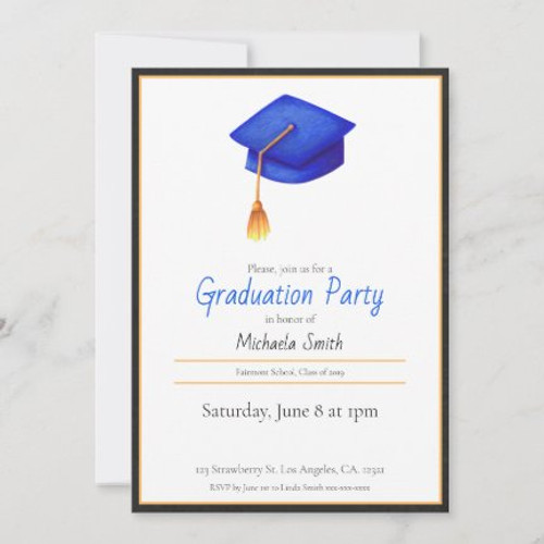 Elegant Simple Navy Blue Graduation Cap Invitation