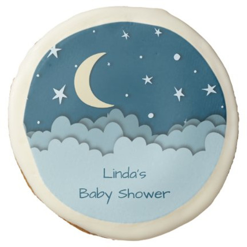 Cute Whimsical Blue Night Sky Boy Baby Shower Sugar Cookie