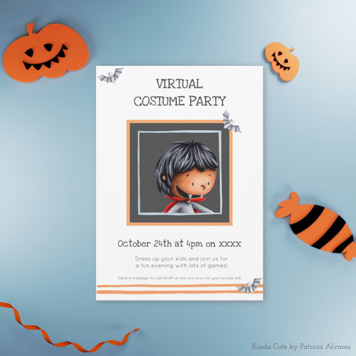 Cute Dracula and Bats Virtual Costume Party Invitation