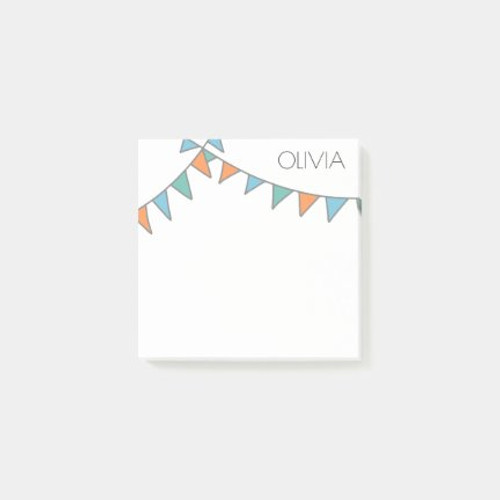 Minimalist Orange Blue Green Garland Add your Name Post-it Notes