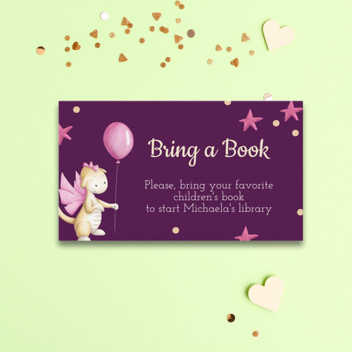 Baby Girl Dragon with Balloon Bring a Book ticket Enclosure Card