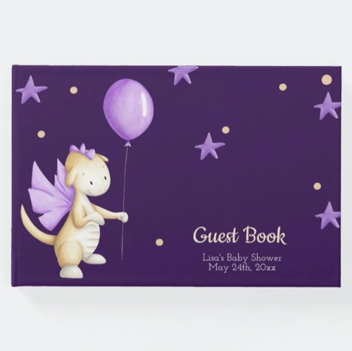 Elegant Purple Baby Dragon Girl Baby Shower Guest Book