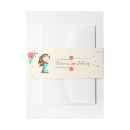 Little Princess Pink and Teal First Birthday Invitation Belly Band