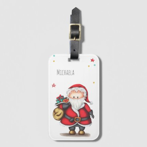 Cute Santa Claus with Gifts Personalized Christmas Luggage Tag