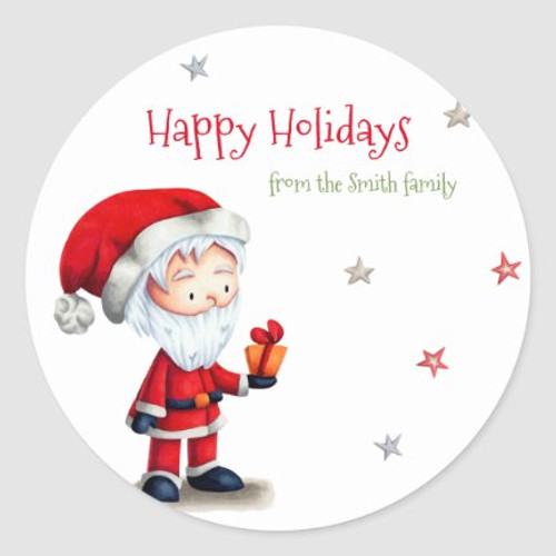 Christmas Santa Claus with Present Personalized Classic Round Sticker