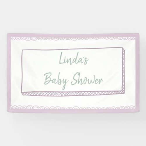 Pink Minimalist Hand drawn Doodles Baby Shower Banner