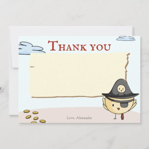 Cartoon Birthday Bird Captain Pirate Theme Thank You Card