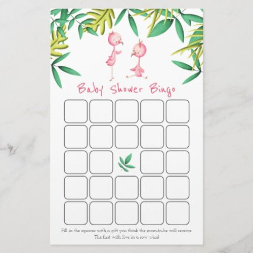 Twins Pink Flamingo Baby Shower Bingo Card