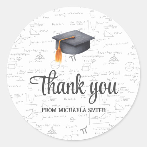 Math Black Graduation Cap Thank You Classic Round Sticker