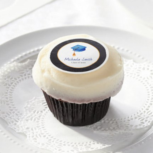 Personalized Blue Graduation Cap Party Edible Frosting Rounds