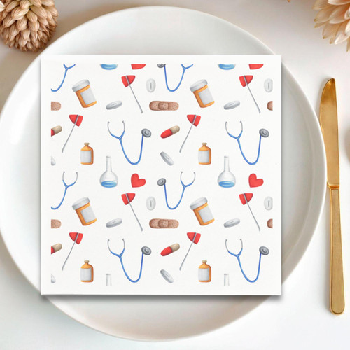 Simple Medical Instrumental Pattern Illustrated Paper Napkins