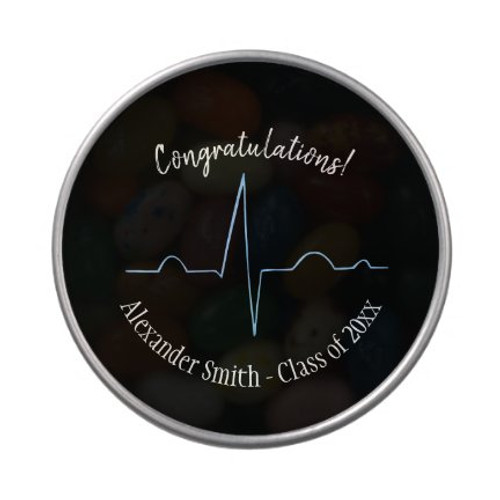 Black and blue electrocardiogram graduation party Candy Tin