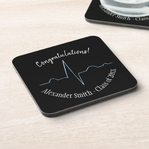 Electrocardiogram Cardiologist Graduation beverage coaster