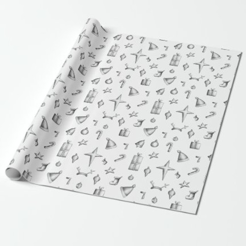 Illustrated black and white Christmas elements Wrapping Paper