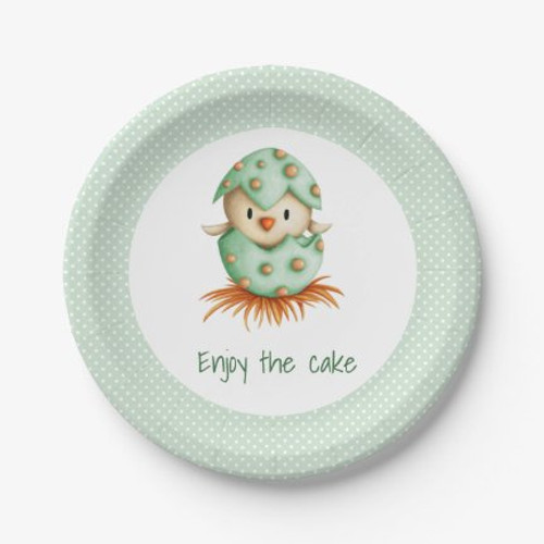 Enjoy the Cake Green Polka Dot Baby Bird Hatching Paper Plates