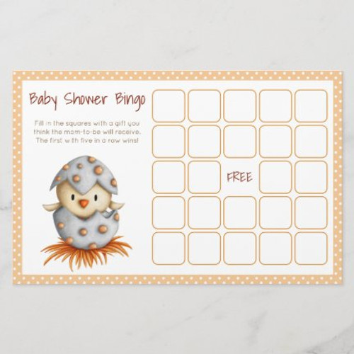 Baby Bird Hatching Neutral Baby Shower Bingo Card