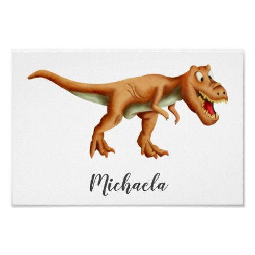 Cute Brown T-Rex Dinosaur with Roar Kid's Room Poster