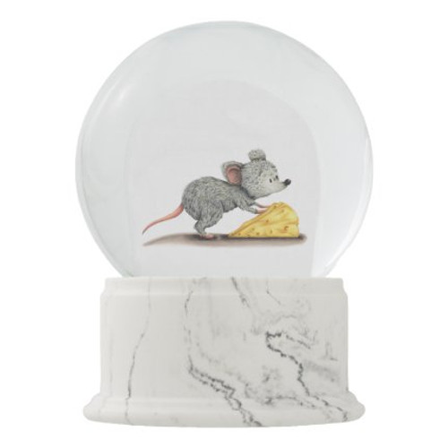 Cute Whimsical Mouse with Cheese Illustrated Snow Globe