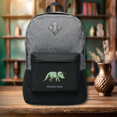 Cute Green Triceratops Cartoon Personalized Port Authority® Backpack