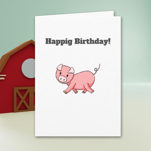 Minimalist Pink Pig Personalized Birthday Card